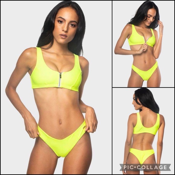 Blackbough Neon Yellow Zip Front Bikini Matching Set - Picture 2 of 14